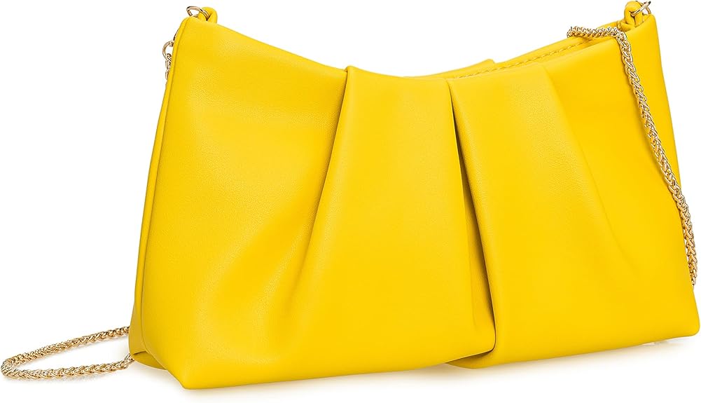 レディースハンドバッグ ファッショナブル プリーツPU イエロー
